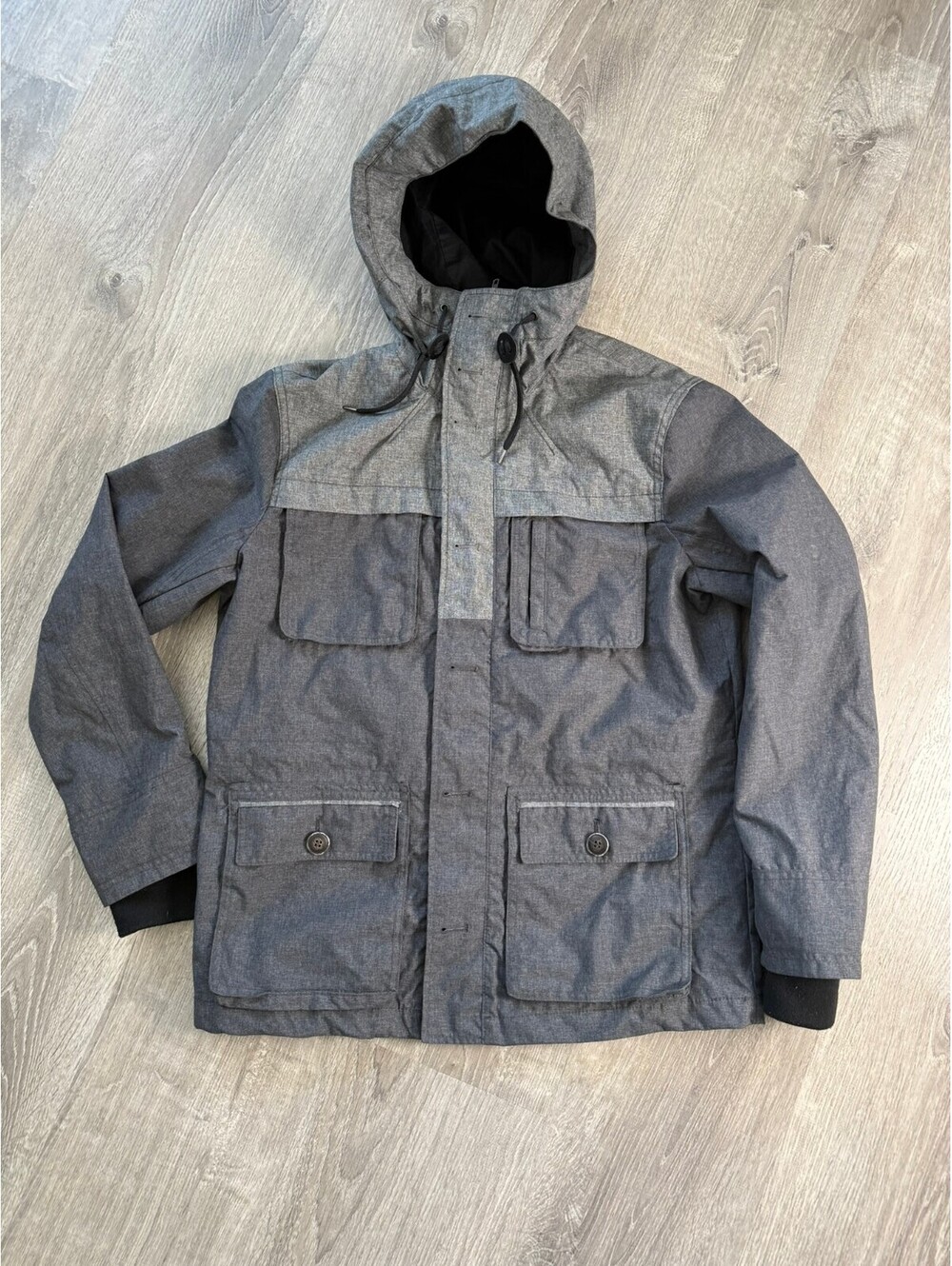 H&M Men's Hooded Winter Jacket Size 40R (M) Gray Waterproof Coat